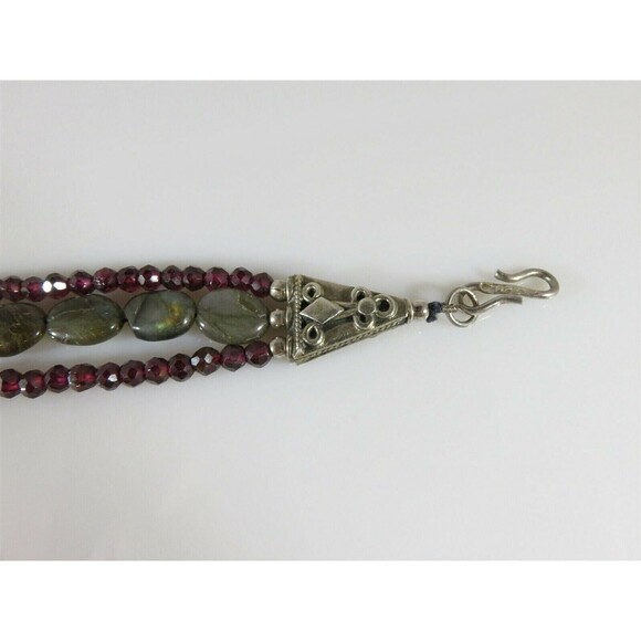 Garnet and Polished Labradorite Beaded Bracelet Vintage Sterling Silver Faceted - Picture 7 of 12